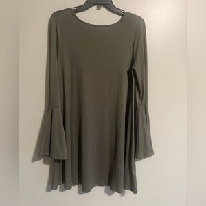 Altar'd State Green Karol Long Bell Sleeve Olive Dress Criss Cross back Sz S